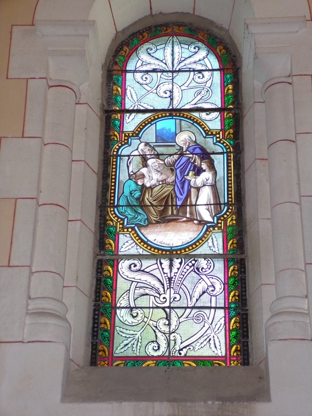 Sainte-Sévère - L'église Saint Augustin - Le vitrail 'F. Lagrange'(23 juillet 2018)