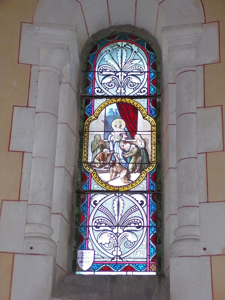 Sainte-Sévère - L'église Saint Augustin - Le vitrail 'F. Lagrange offert par Mme Elisabeth JACQUES (23 juillet 2018)