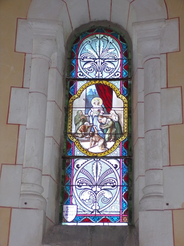 Sainte-Sévère - L'église Saint Augustin - Le vitrail 'F. Lagrange offert par Mme Elisabeth JACQUES (23 juillet 2018)