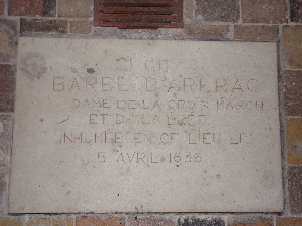 Segonzac - L'église Saint-Pierre - La plaque 'Barbe d'Arerac' (11 juillet 2018)